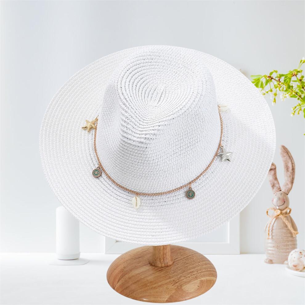 (One Size, White) Straw Sun Hat for Women and Men Fashionable Wide Brim Sun Protection Panama Caps