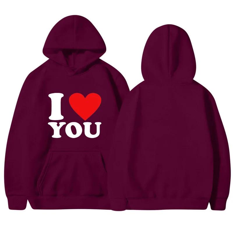 Cartoon Anime Paar Kapuzenpullover Europäische Größe Bedruckter Pullover Ich Liebe Dich Schriftzug