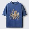 Ανδρικό T-shirt με χταπόδι Σαμουράι και Σάκε Πλυμένο Μόδα Κοντομάνικο Πεσμένο Ώμο Λαιμόκοψη T-shirts Καθημερινά Ιαπωνικά Τοπ