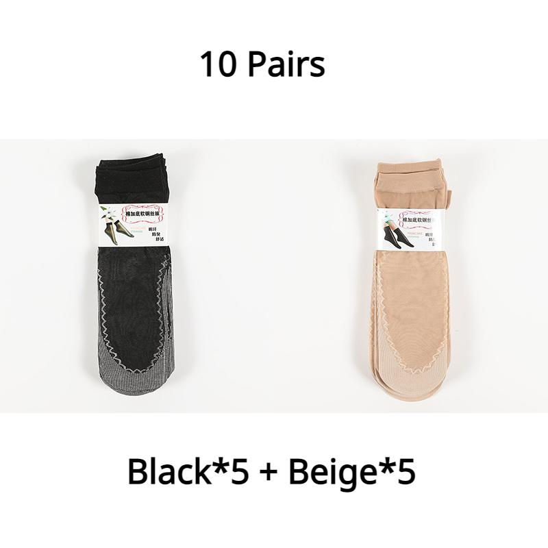 10 paires de bas courts en velours et coton pour femmes, chaussettes à Tube central, absorbant la sueur, antidérapantes, Anti-crochet, en soie