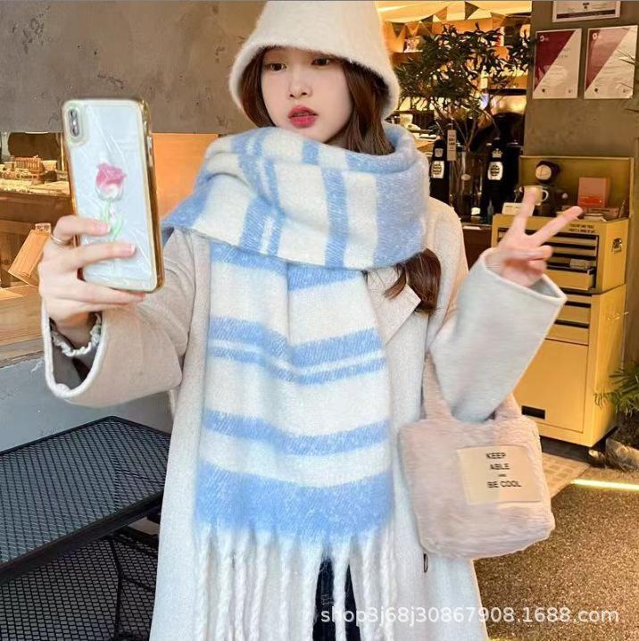 Collection Autumn and Winter New Mohair Solid Color Scarf Korean Version Atmosphere Scarf Enlarged and Thickened Shawl Scarf