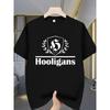 Europäische Größen Ährenmuster Abzeichen und Englischer Aufdruck Herren T-Shirt - Leicht Elastisch Lockerer Freizeitstil, Geeignet für Sport, Tägliches Tragen