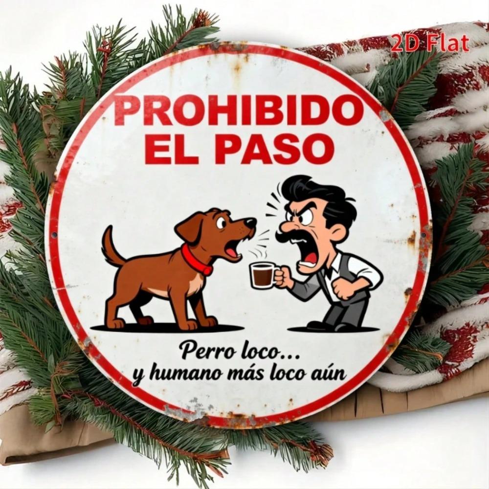 Retro Spanish Warning Tin Sign Round Metal Wall Decor For Home Bar Garage Man Cave