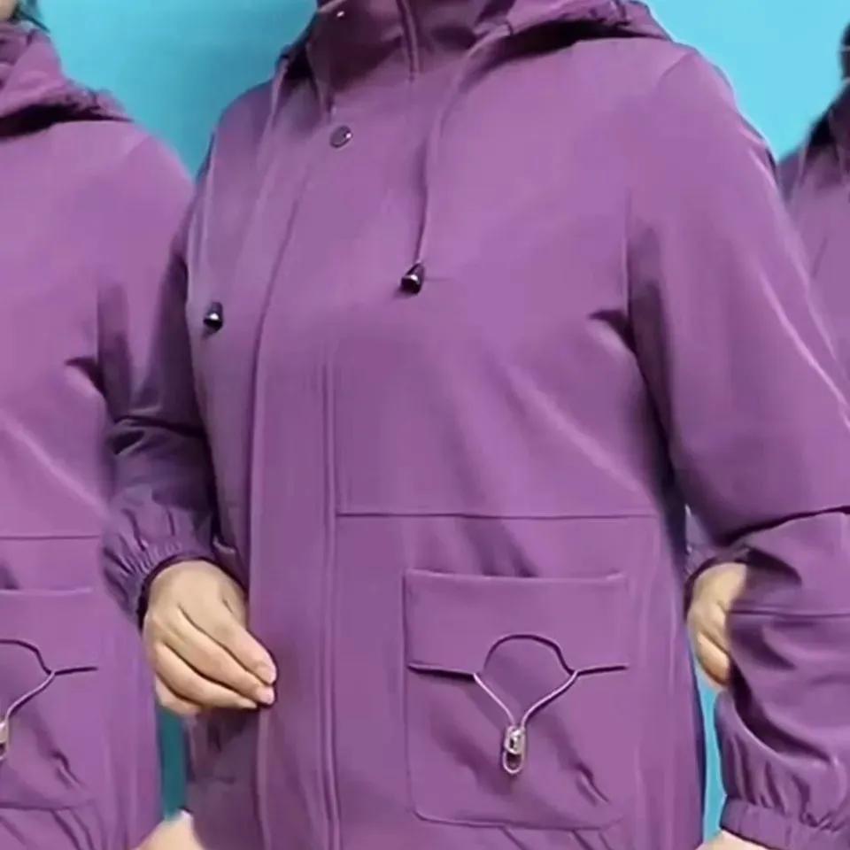 Spring and Autumn Loose Large Size Short Hooded Solid Color Women's Jacket Top