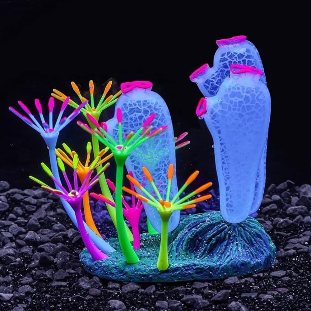 Realistic Simulation Thumb Coral Ornament Silicone Colorful Luminous Coral Artificial Plants Fluorescence Glowing Coral Aquarium