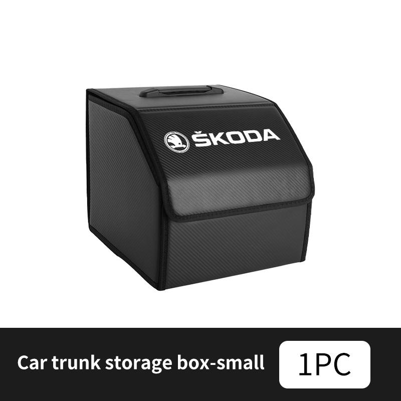 For Skoda Leather Car Trunk Storage Box Multifunctional Tool Organizer Bag VRS Octavia 1 2 3 Rapid Kodiaq Karoq Fabia Kamiq Usbn43
