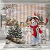 Gerahmter Weihnachts-Duschvorhang, Winter-Schneemann Weihnachtsmann Bauernhaus-LKW Schneeflocke Weihnachtsbaum Roter Vogel Badezimmer