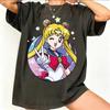 Sailor Moon Retro 90-tals Anime Grafisk T-shirt Sommar Bomull Unisex Damtröja Streetwear Casual Trend Kortärmad Par Hiphop Topp
