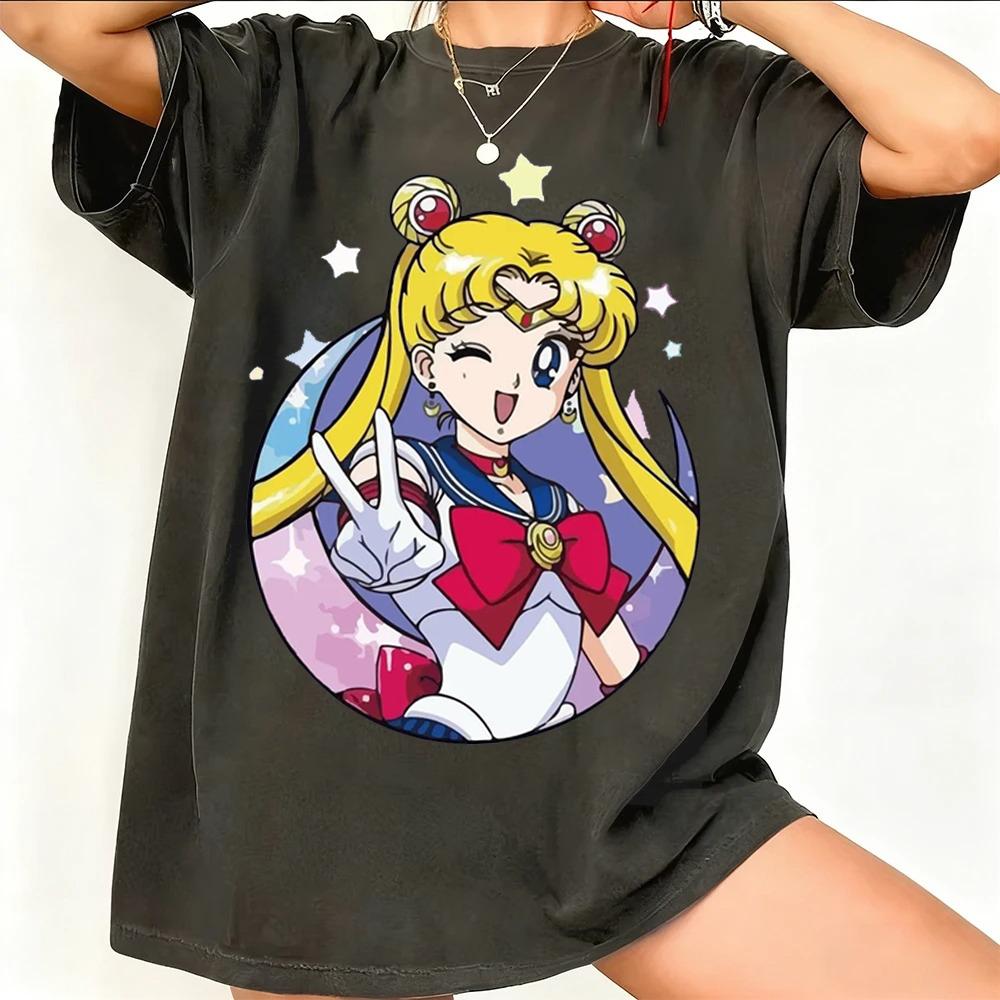 Sailor Moon Retro 90s Anime Graphic T Shirt Summer Cotton Unisex Women Tee Streetwear Casual Trend Short Sleeve Couple Hip Hop Top
