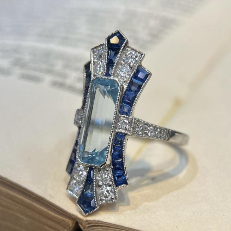 New jewelry, sapphire, classic court zircon, unisex fashion ring.