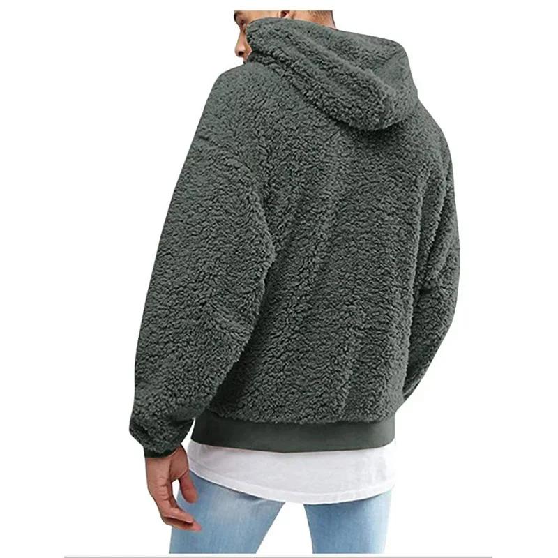 Autumn Winter Men's Tops Plush Hooded Sweater Fashion Solid Warm Hoodies Y2K Streetwear In Hooded Sweatshirts Mens Clothes