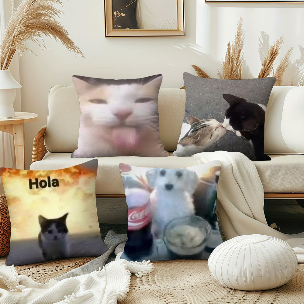 Funny Cat Meme Pillow Cover Short Plush Polyester Cushion Case Decor Throw Pillowcase Home Deco