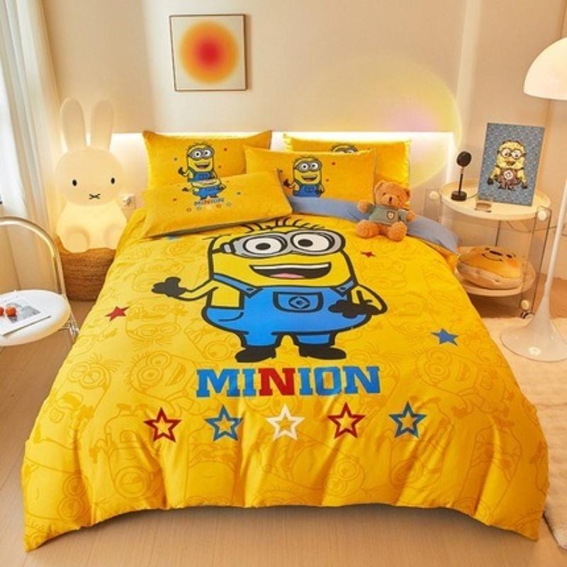 Cartoon Minion Bettwäsche-Set, Jungen- & Mädchen-Bettbezug Kissenbezug Geschenk, Heim Schlafzimmer Steppdecke Set Groß King 260x240cm