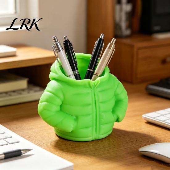 Cute Pen Storage Container Puffer Jacket Holder, 3D Printed Desk Organizer, Novelty Stationery Pencil Cup Holder for Office Home, Creative Gift