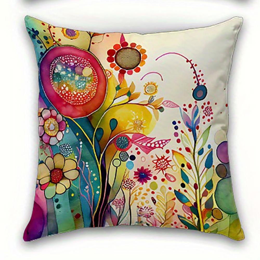 1/4pcs Colorful Floral Patterned Pillowcases Sofa Cushion Cover Home Bedroom Room Decoration