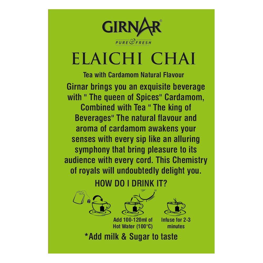 Girnar Elaichi Chai Kardemom Zwarte Thee Folieverpakking 25 Theezakjes Natuurlijke Drank