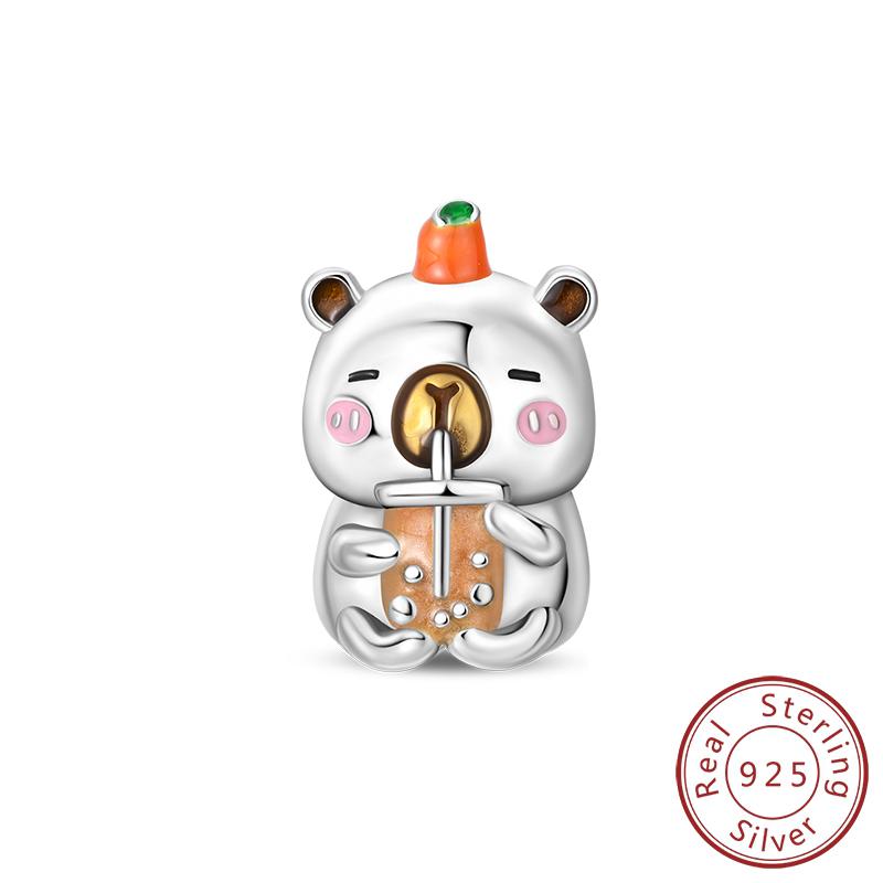 s copper Charm Bead Charms Pendant Capybara Sausage Dog Animal Safety Chain Bead Charms Compatible With Authentic Bracelets Women Jewellery