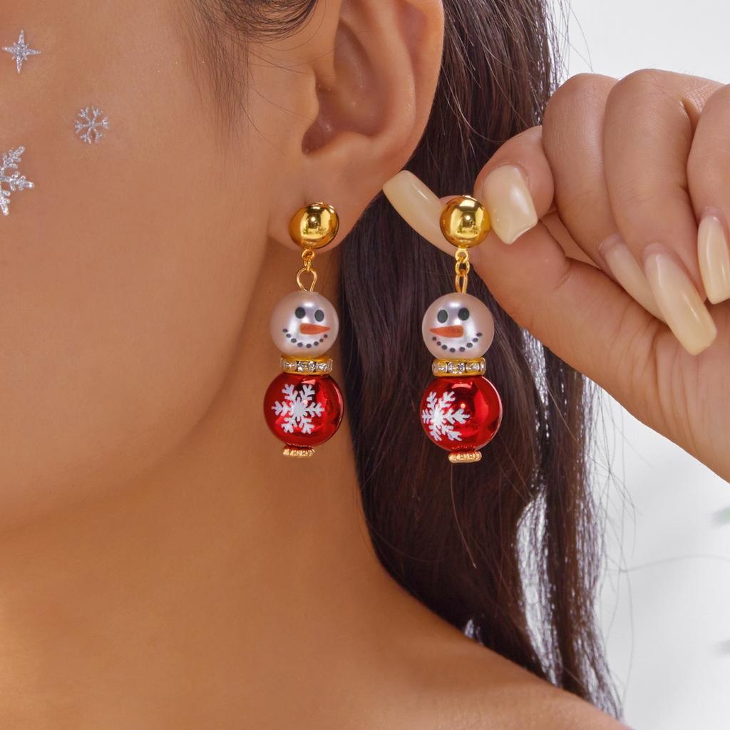 Christmas Snowflake Tree Pattern Imitation Pearl Snowman Drop Earrings Holiday Dangle Earring Party Jewelry Gift For Women Men