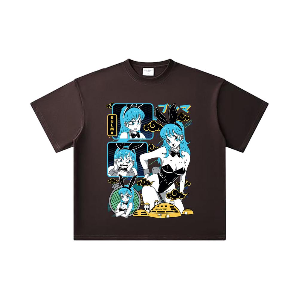 260 GSM Double Yarn 32 Count 100% Cotton Dragon Ball V9 Bulma Print Unisex Heavy Cotton T Shirt