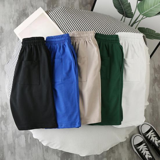 Beach Shorts Loose Elastic Waist Drawstring Pockets Solid Color Daily Wear Deep Crotch Knee Length Men Short Pants Male Clothing