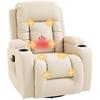PU Leather Recliner Chair, Recliner Armchair with Extended Footrest, Cup Holders and Side Pockets, Cream
