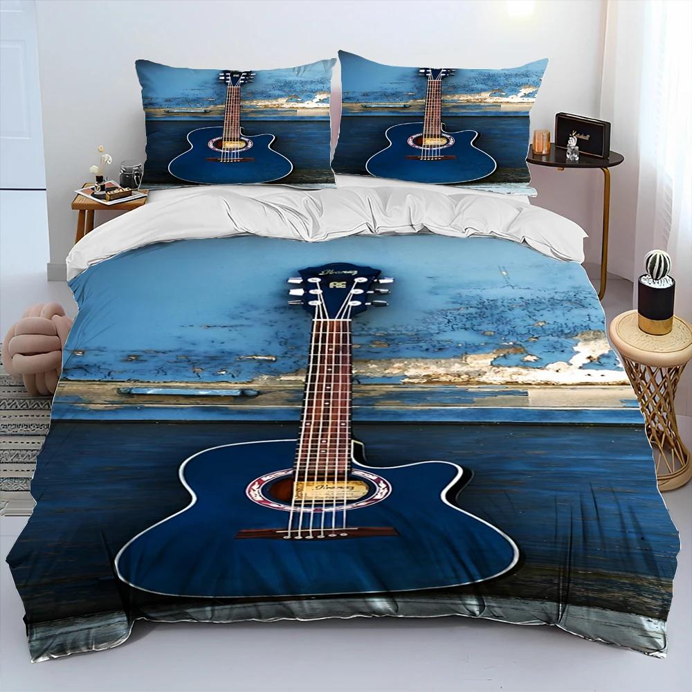 3D Classical Guitar Electric Guitar Comforter Bedding Set,Duvet Cover Bed Set Quilt Cover Pillowcase,King Queen Size Bedding Set