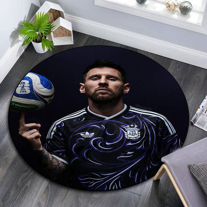 Lionel Messi Printed Round Rug, Non Slip Washable Circular Carpet For Living Room Bedroom Playroom, Sports Fan Decor, Holiday Birthday Gift
