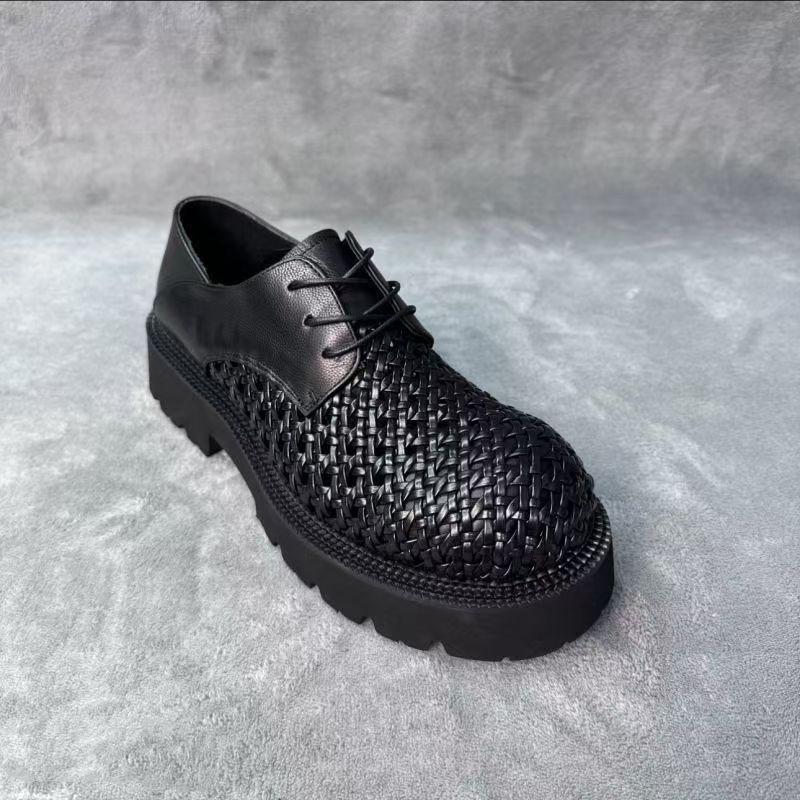 Big Head Derby Shoes Men's Advanced Sense Commuting Thick Sole Hand-woven One Pedal Hollow Breathable Casual Heightening Tide Shoes