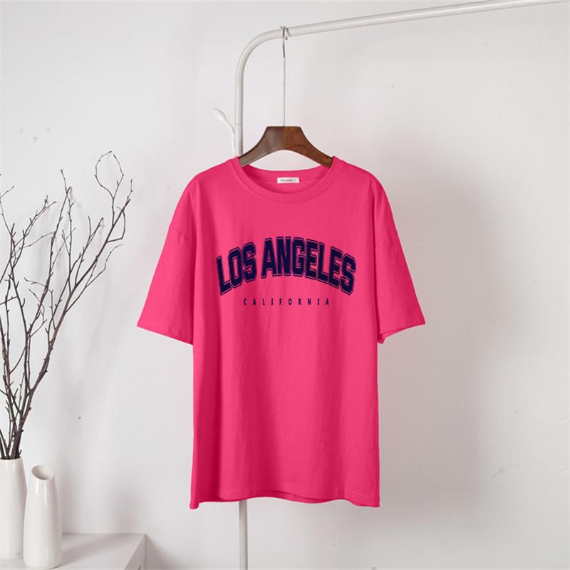 Shellsuning 2023 Summer Short Sleeve Letter Printed Tees Trendy High Street T Shirts Female Casual Loose Cotton Basic Women Tops