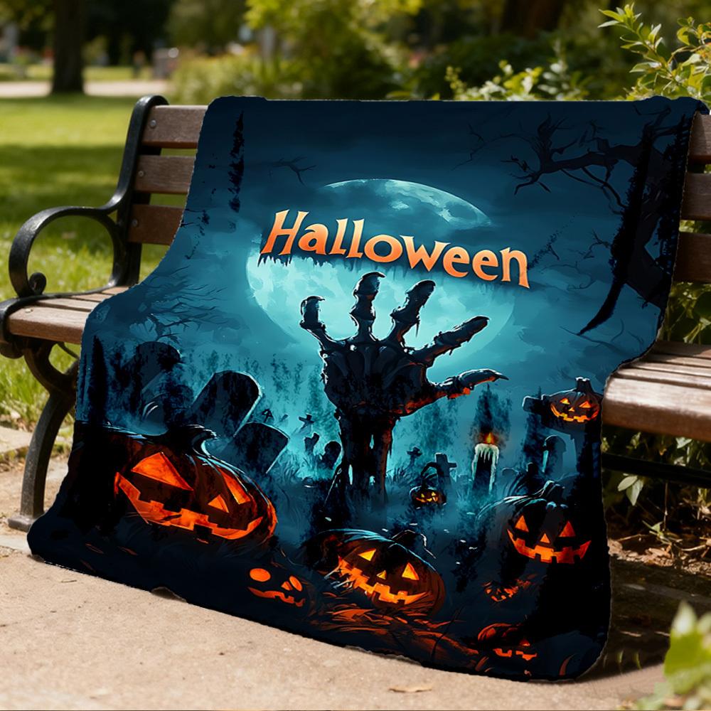 1 buc Pătură Aruncată cu Scenă Cimitir de Halloween Fibră de Poliester, Flanelă Ușoară, Moale și Călduroasă, Utilizare în Toate Sezoanele pentru Exterior, Camping Imprimare Digitală