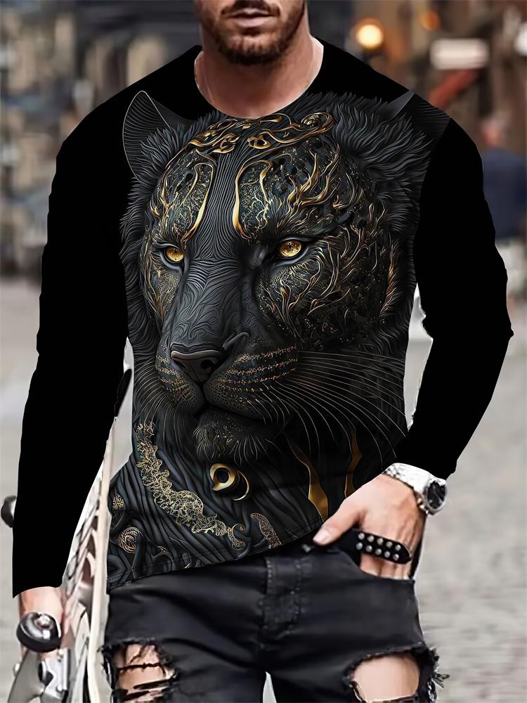 3D Tiger Print Long Sleeve T-shirt Spring And Autumn Men's Daily Casual Long Sleeve Top Urban Street Fashion Long Sleeve T-shirt