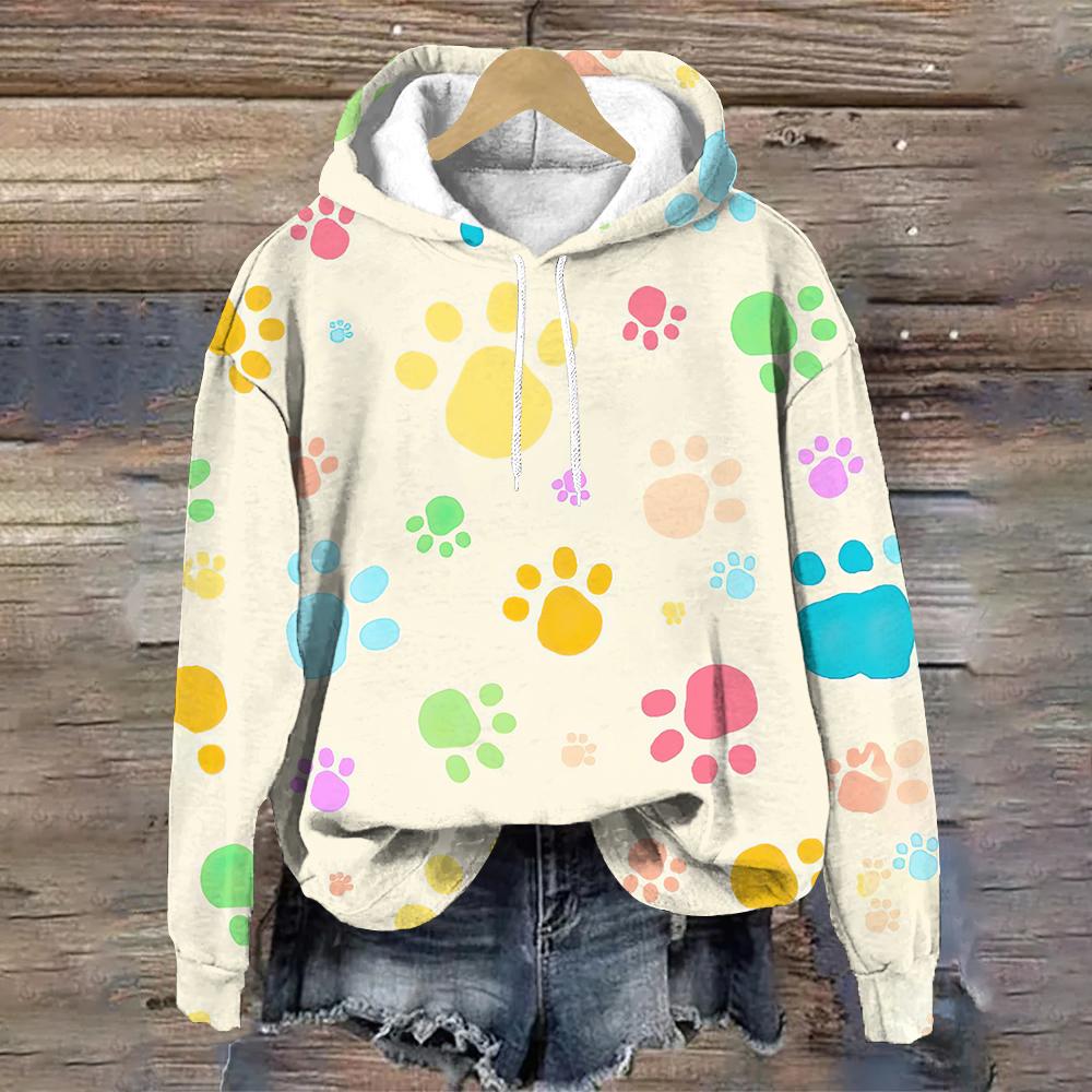 Paw Prints Doodle No Pockets Designer Women's Hoodie Fall/Winter Casual Loose Women's Sweatshirts Fashion Street Y2K Clothes