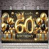 2D Flat  Elegant Black and Gold 60th Birthday Background Banner and Balloons  High-quality Printing  Event Planner Polyester