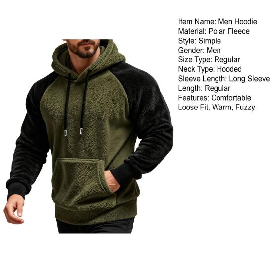 Men Fluffy Hoodie Fuzzy Loose Pullover Hoodie Casual Warm Hooded Fleece Sweatshirt with Pocket Drawstring for Autumn Winter Street Wear