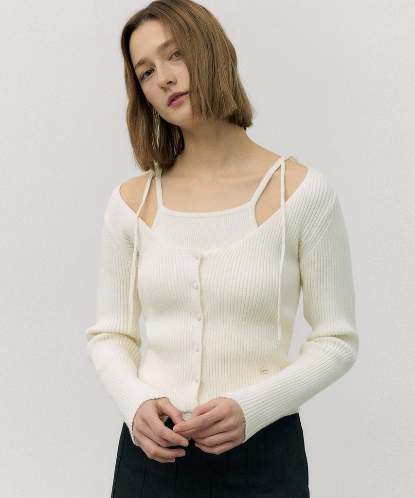 Rolarola Ribbon Sleeveless Cardigan Set Ivory