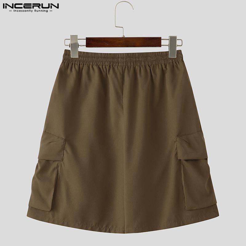 INCERUN Men Drawstring Elastic Waist Pockets Casual Cargo Shorts Half Pants
