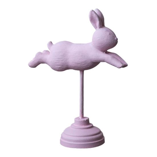 Wooden Bunny Figurine, Nordic Style Floating Running Rabbit Statue with Base for Desk, Bookshelf, TV Cabinet Home Decor