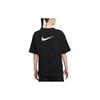 Nike T-shirt de sport à col rond décontracté confortable à la mode avec logo uni et manches chauve-souris pour femmes Tops Noir HJ3947-010