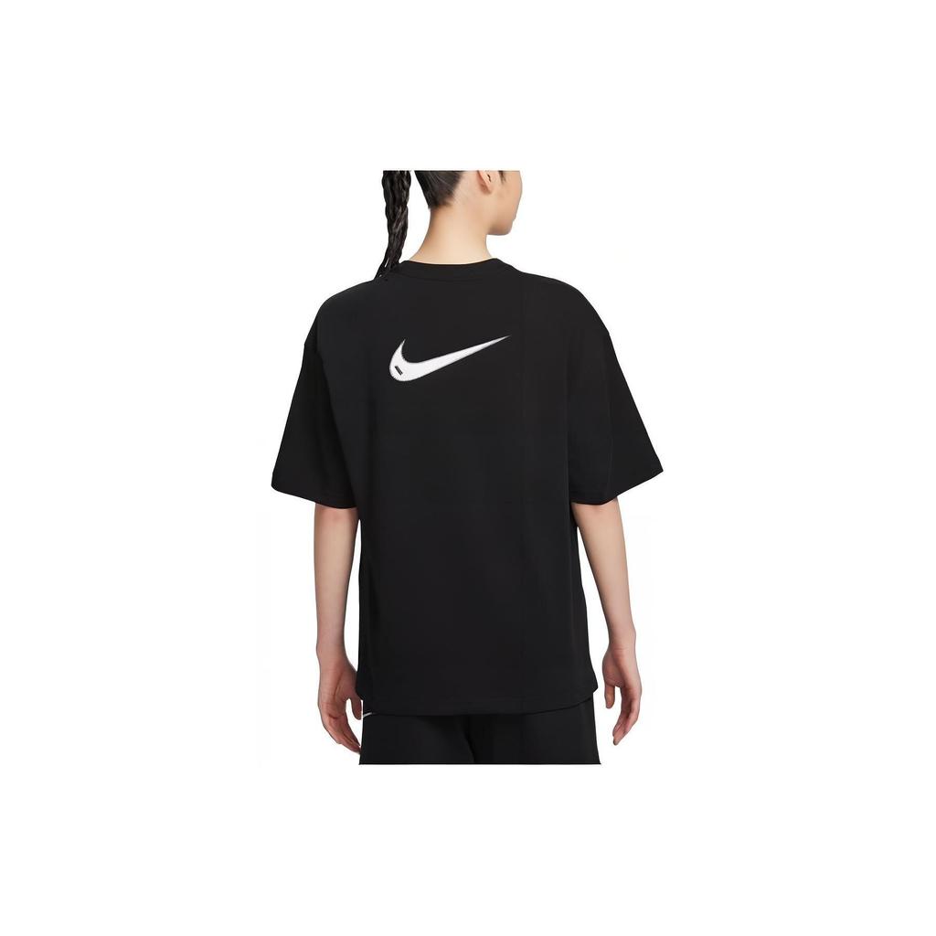Nike T-shirt de sport à col rond décontracté confortable à la mode avec logo uni et manches chauve-souris pour femmes Tops Noir HJ3947-010