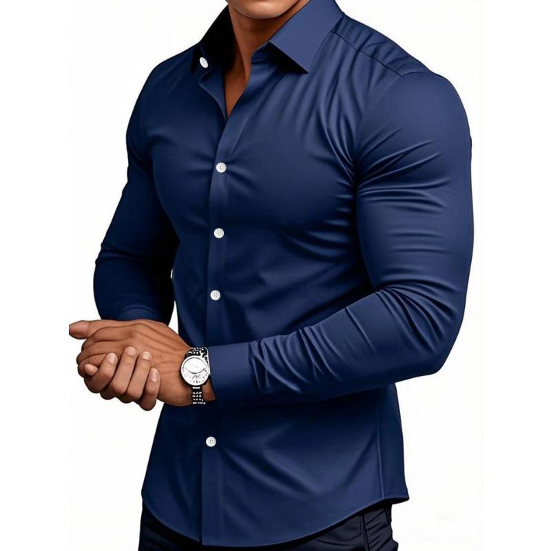 Men Muscle Fit Business Casual Long Sleeve Wrinkle Free Work Shirt