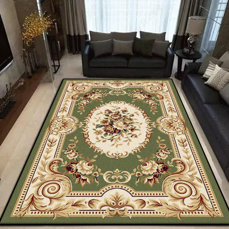 Groen Tapijt in Europese Stijl Antislip Bloemenontwerp Woonkamerkleed Zacht Sofa Tafelmat Groot Formaat Garderobe Decor Tapijten Wasbaar