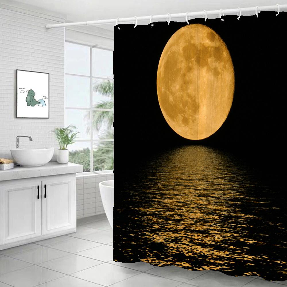 Sterrenstelsel Planeet Douchegordijn Nacht Sterrenhemel Heelal Ruimte Maan Print Polyester Badkamer Gordijn Huis Badkuip Decoratie