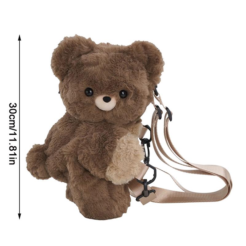 Women Cute Little Brown Bear Shoulder Bag Girl Personality Cartoon Doll Plush Backpack Gift