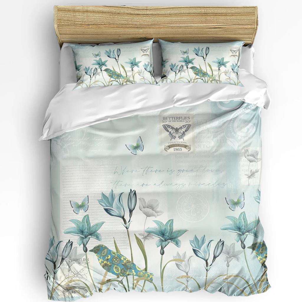 Easter Bunny Flower Butterfly Watercolor Rabbit 3pcs Bedding Set For Double Bed Home Textile Duvet Cover Quilt Cover Pillowcase
