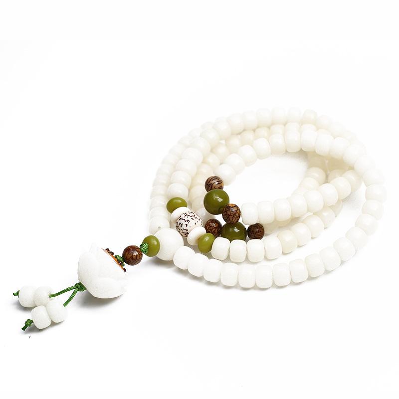 Lente Zomer Wit Jade Bodhi Armband 108 Boeddha Kralen Mala Verweerd Hand Touw Wen Speel Vinger Toren Sieraden