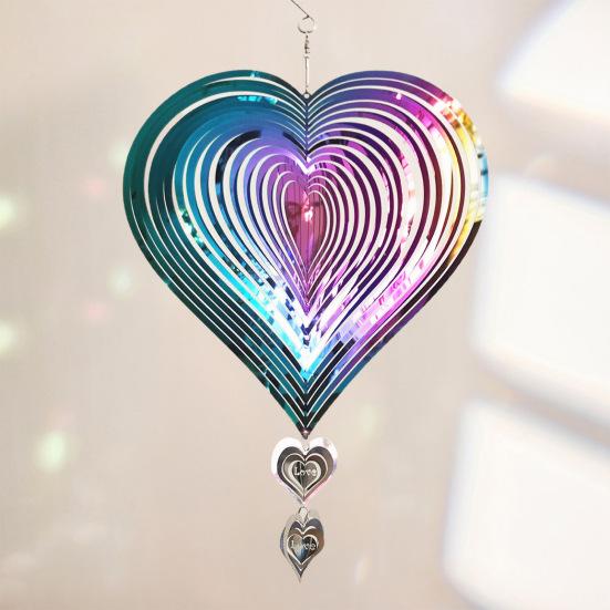 3D Love Heart Wind Spinner Decoration Indoor Outdoor Window Garden Yard Porch Colorful Metal Wind Chime Hanging