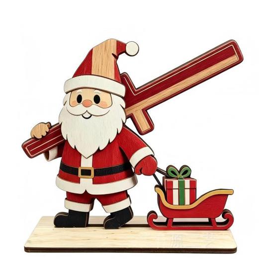 Small Desktop Holiday Decor Items Christmas Wooden Tabletop Ornament, Cute Spliced Elk/Santa Claus/Snowman Decorative Wood Crafts for Home Decorations