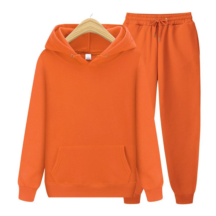 Sweat-shirt de sport à capuche en velours pour homme, ensemble 2 pièces chaud et épais, couleur unie, polaire à la mode