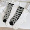 Lolita Unsichtbare Socken Damen Mädchen Sommer Seidenspitzensocken Kristallseide Liebesherz Söckchen Schwarz Weiß Transparent JK Socke