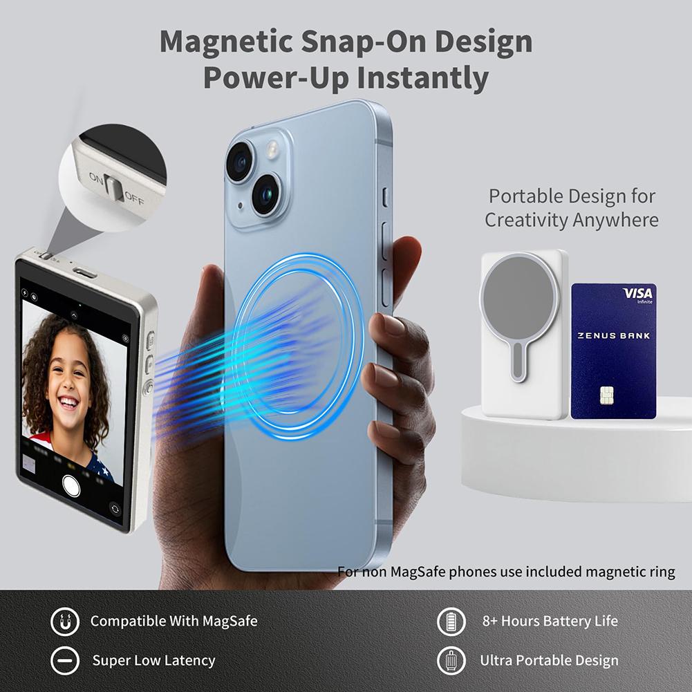Wireless Magnetic Selfie Monitor Screen Projector for Cellphone Rear Camera Selfie Live Stream Monitor Screen for iPhone Android
